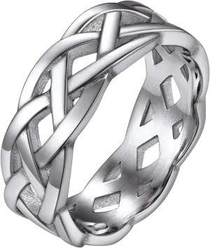 7MM Wide Celtic Knot Ring for Men Women Stainless Steel/Gold/Black/Grey Eternity Wedding Band,Size 7-14(with Gift Box)
