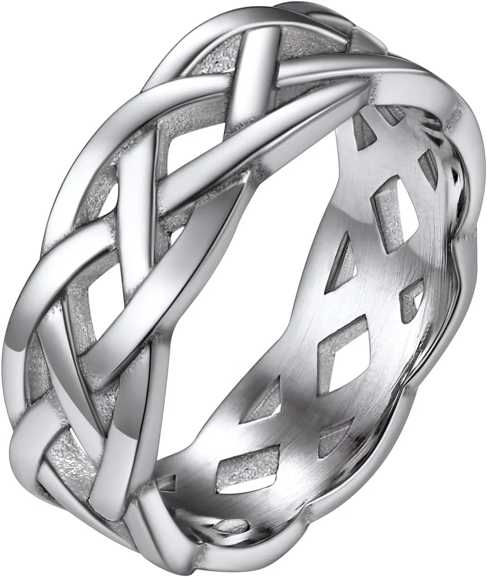 7MM Wide Celtic Knot Ring for Men Women Stainless Steel/Gold/Black/Grey Eternity Wedding Band,Size 7-14(with Gift Box)