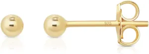 925 Sterling Silver Ball Studs 24K Gold Plated Earrings - Gold Stud Earrings - Round Studs for Women - Ear Piercing - Golden Stud Earring - Diameter: 2 up to 12 mm