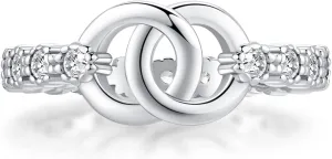 925 Sterling Silver Band Ring For Women Infinity Circular Interlocked Ring Zircon Link Finger Ring Eternity Promise Ring For Couple Wedding Statement Ring Jewelry Gifts for Her