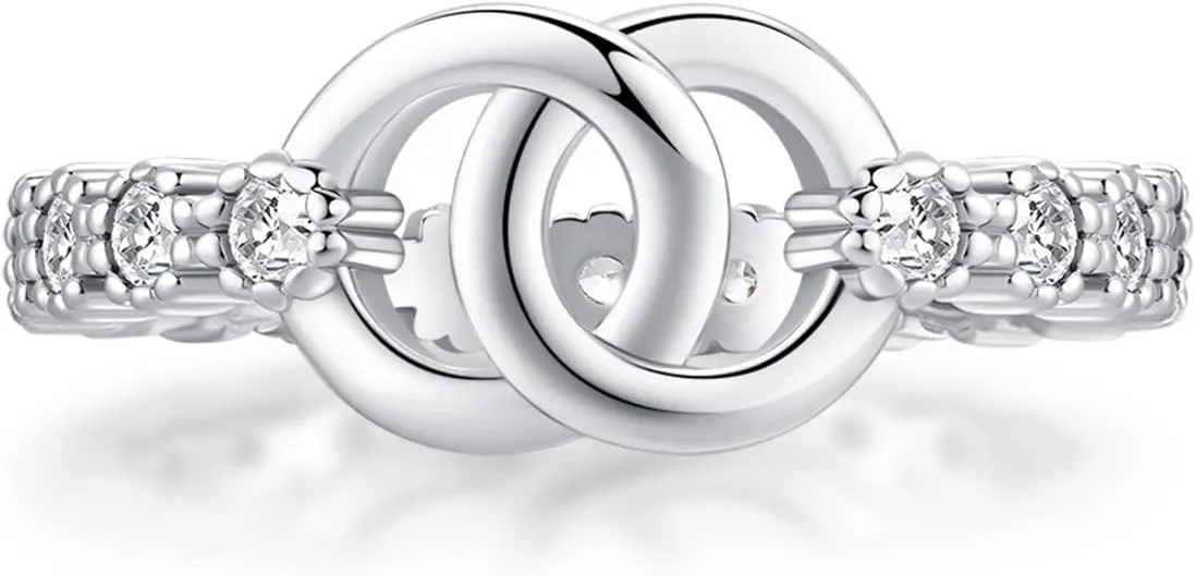 925 Sterling Silver Band Ring For Women Infinity Circular Interlocked Ring Zircon Link Finger Ring Eternity Promise Ring For Couple Wedding Statement Ring Jewelry Gifts for Her