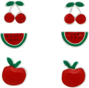 925 Sterling Silver Set of 3 Pairs Children's Fruit Stud Earrings