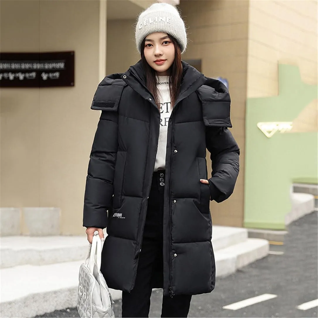 Adhdyuud Women Casual Snow Coat Cotton Padded Puffer Jacket Long Parkas Hooded Warm Outerwear