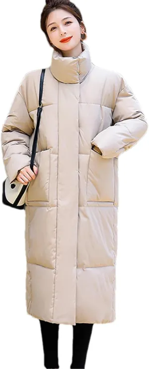 Adhdyuud Women Warm Parkas Snow Coat Big Pocket Overcoat Puffer Jacket Cotton Padded Outwear