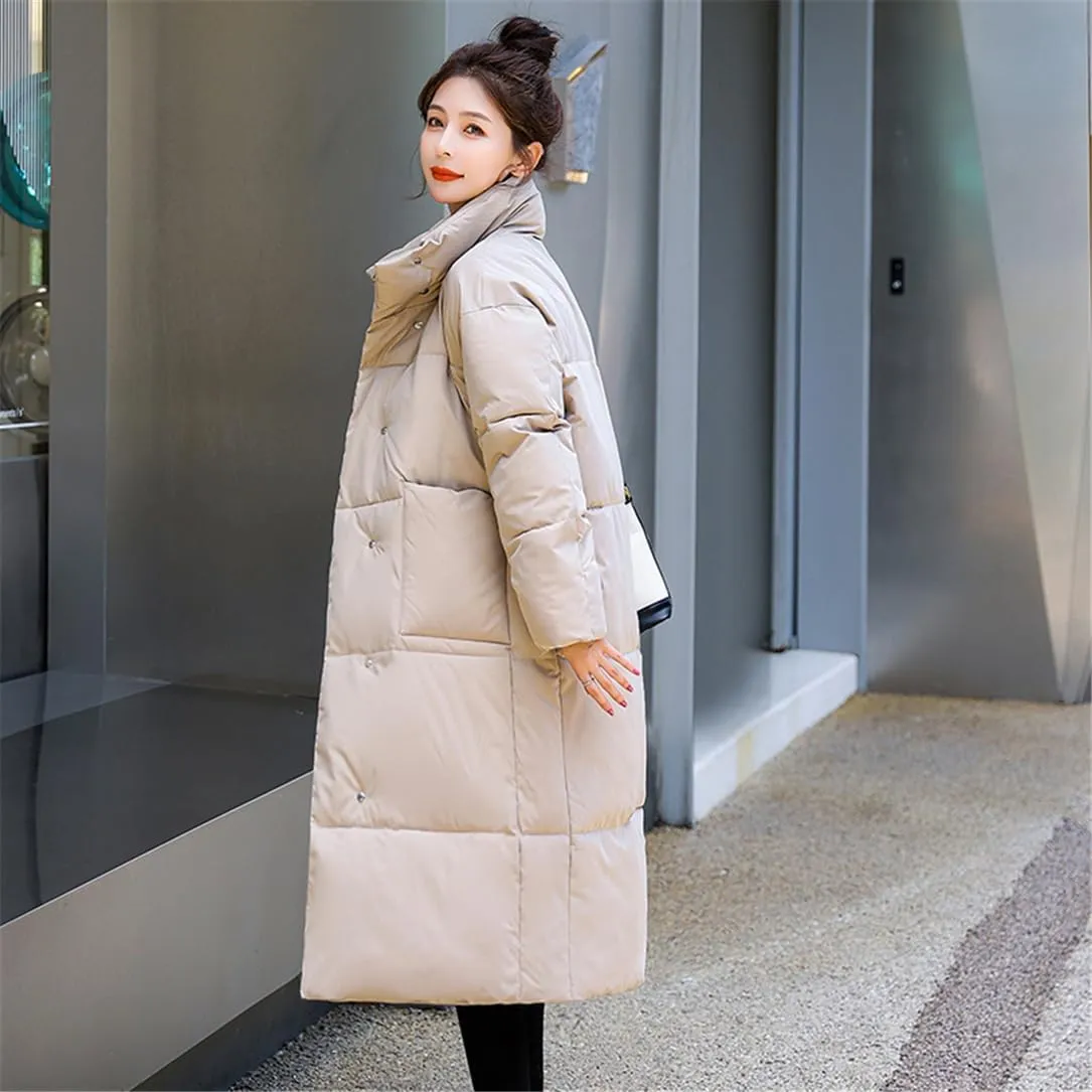 Adhdyuud Women Warm Parkas Snow Coat Big Pocket Overcoat Puffer Jacket Cotton Padded Outwear