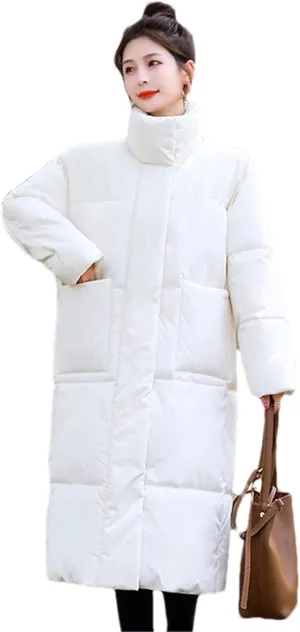 Adhdyuud Women Warm Parkas Snow Coat Big Pocket Overcoat Puffer Jacket Cotton Padded Outwear