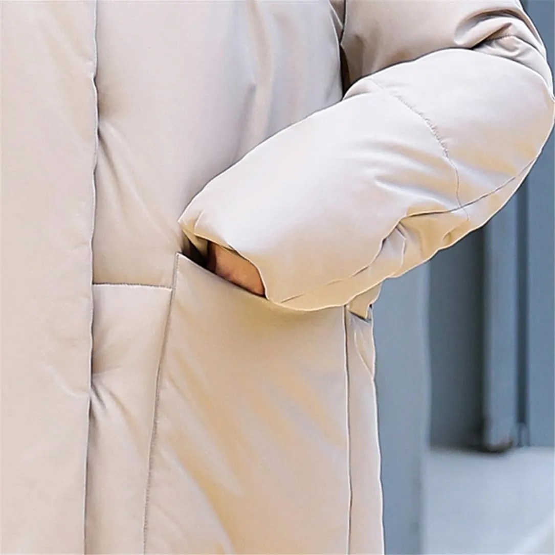 Adhdyuud Women Warm Parkas Snow Coat Big Pocket Overcoat Puffer Jacket Cotton Padded Outwear
