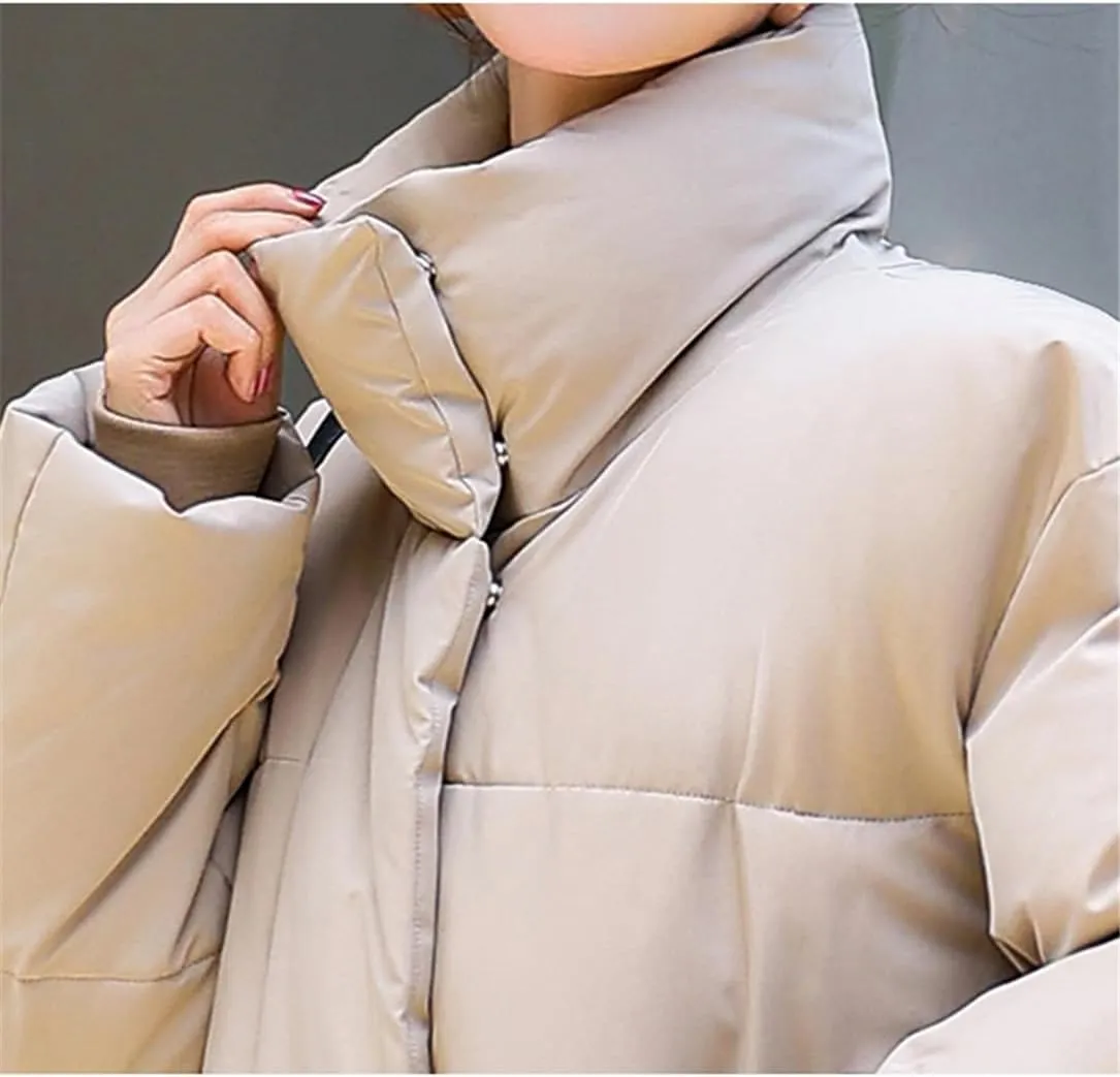 Adhdyuud Women Warm Parkas Snow Coat Big Pocket Overcoat Puffer Jacket Cotton Padded Outwear
