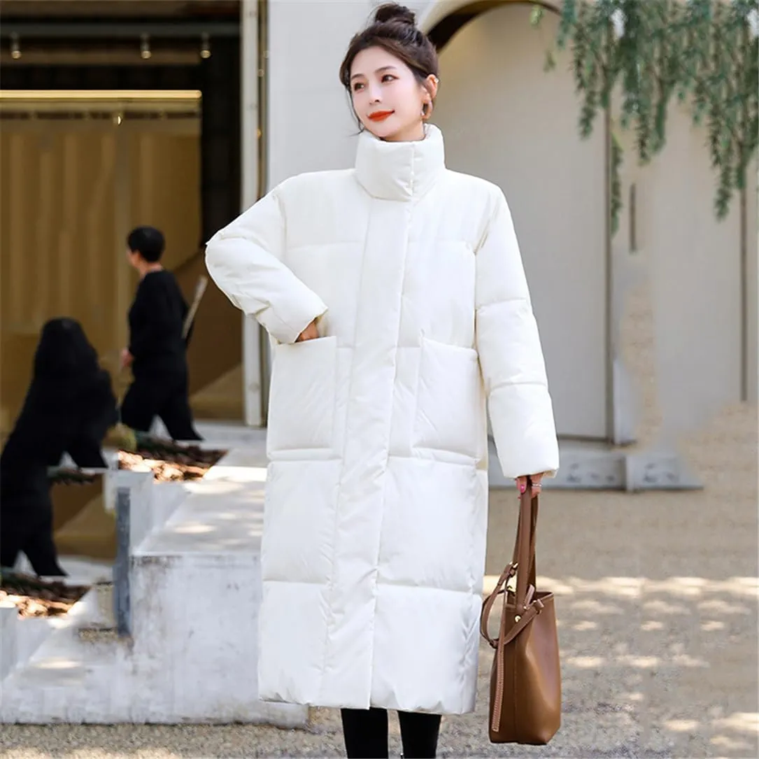 Adhdyuud Women Warm Parkas Snow Coat Big Pocket Overcoat Puffer Jacket Cotton Padded Outwear
