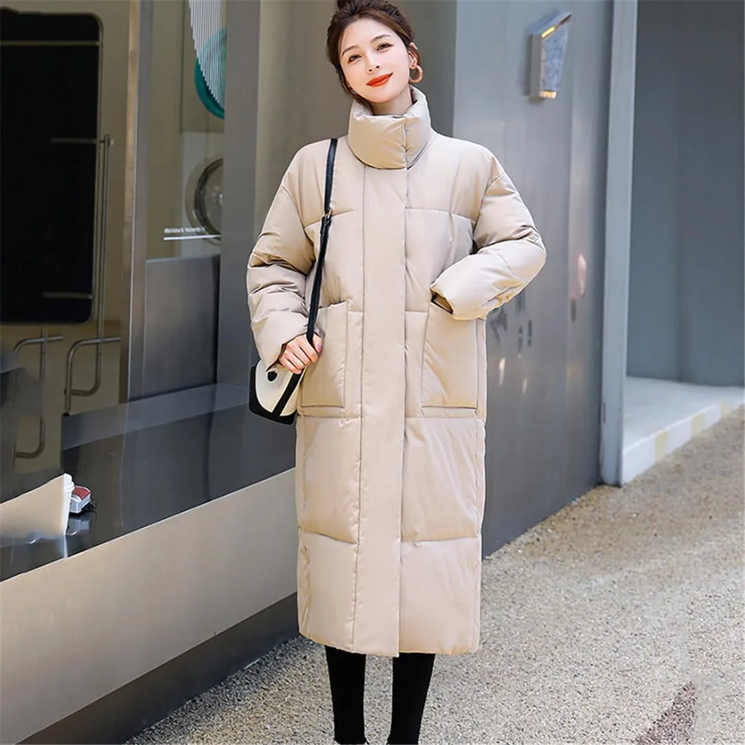 Adhdyuud Women Warm Parkas Snow Coat Big Pocket Overcoat Puffer Jacket Cotton Padded Outwear