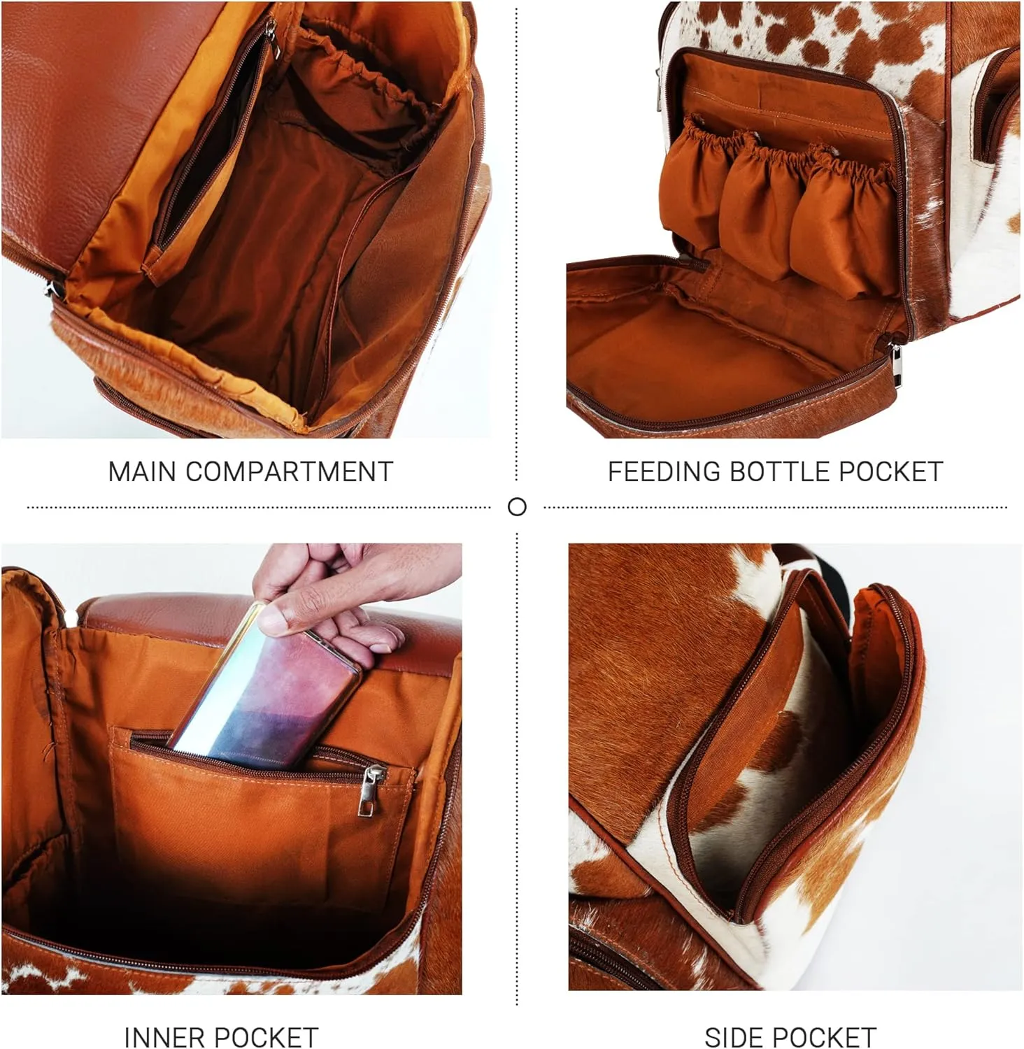 Adult cowhide backpack for men - cow print diaper bags for women - western diaper bag backpack