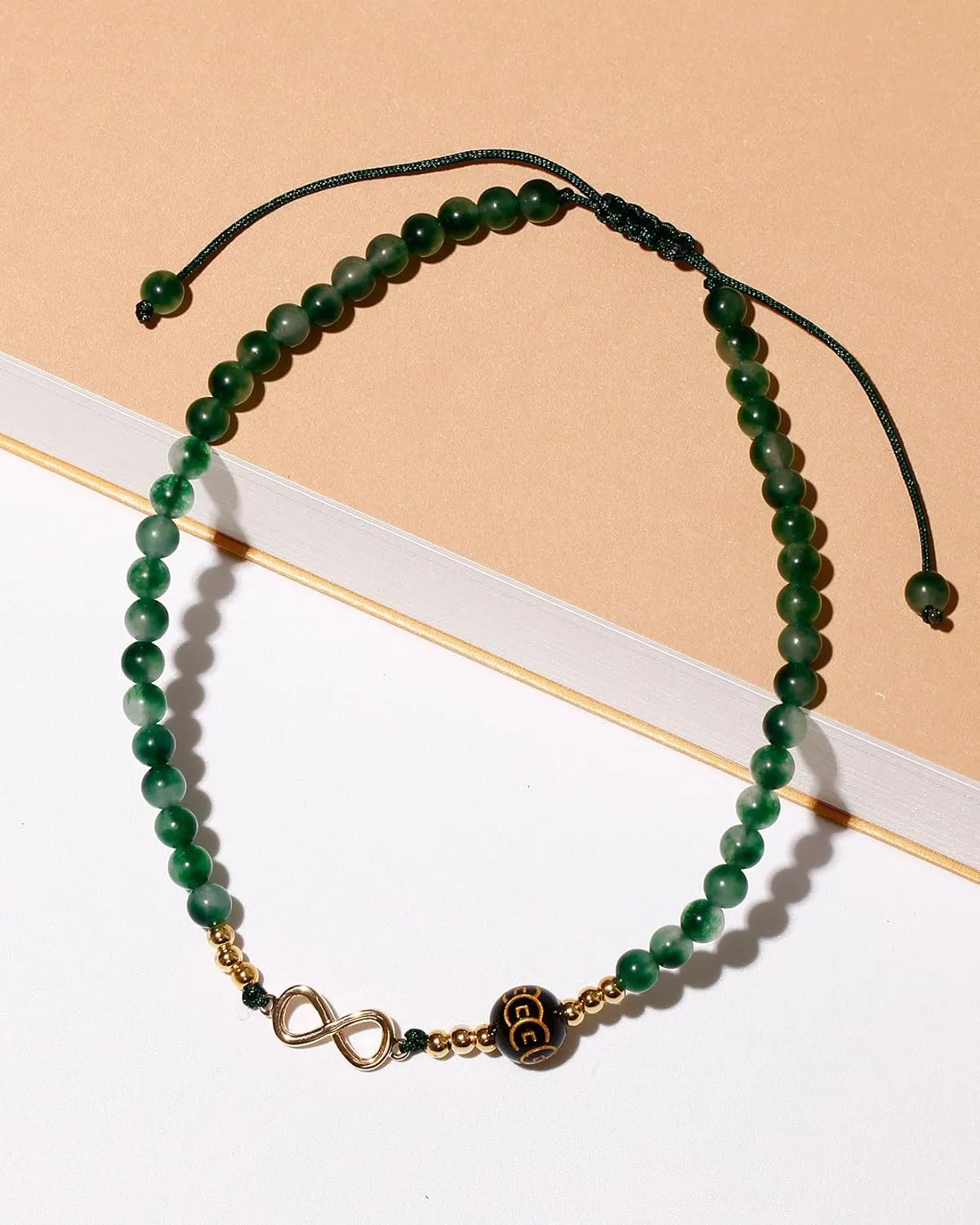 Agate Beaded Ankle Bracelets for Women Endless Love 14k Gold Plated Infinity Charm Anklet Attract Wealth and Good Luck Amulet Jewelry