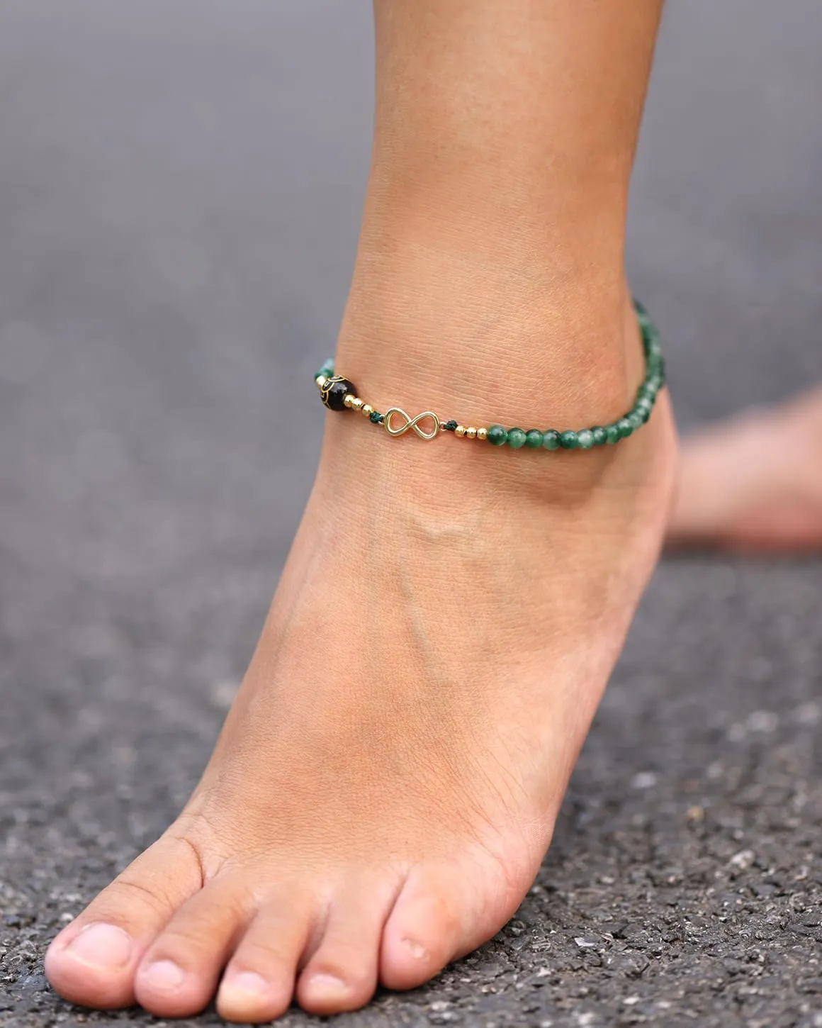 Agate Beaded Ankle Bracelets for Women Endless Love 14k Gold Plated Infinity Charm Anklet Attract Wealth and Good Luck Amulet Jewelry