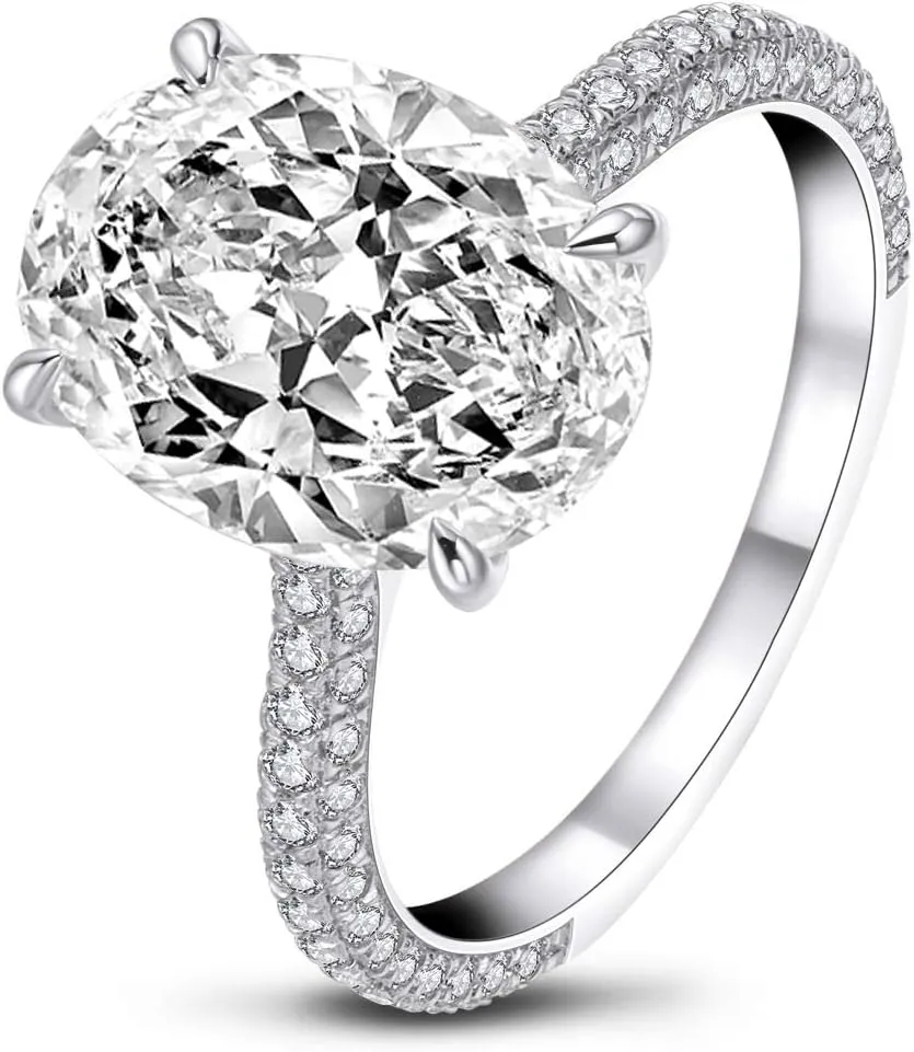 AINUOSHI 925 Sterling Silver Women Wedding Rings 5 Carat Oval Cut Cubic Zirconia Engagement Ring