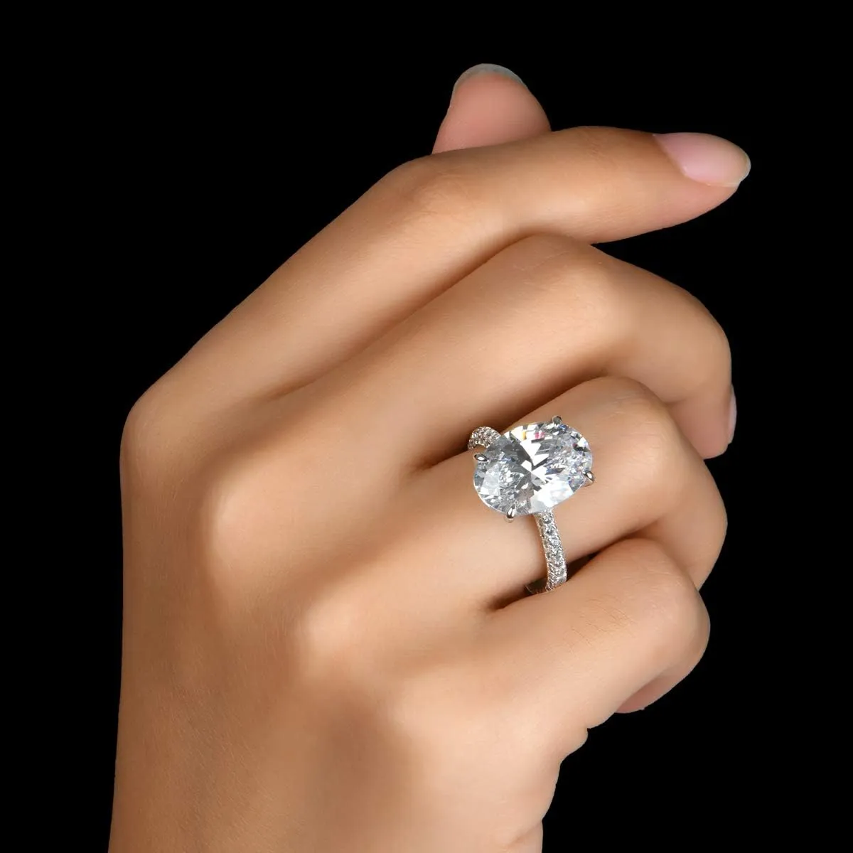 AINUOSHI 925 Sterling Silver Women Wedding Rings 5 Carat Oval Cut Cubic Zirconia Engagement Ring
