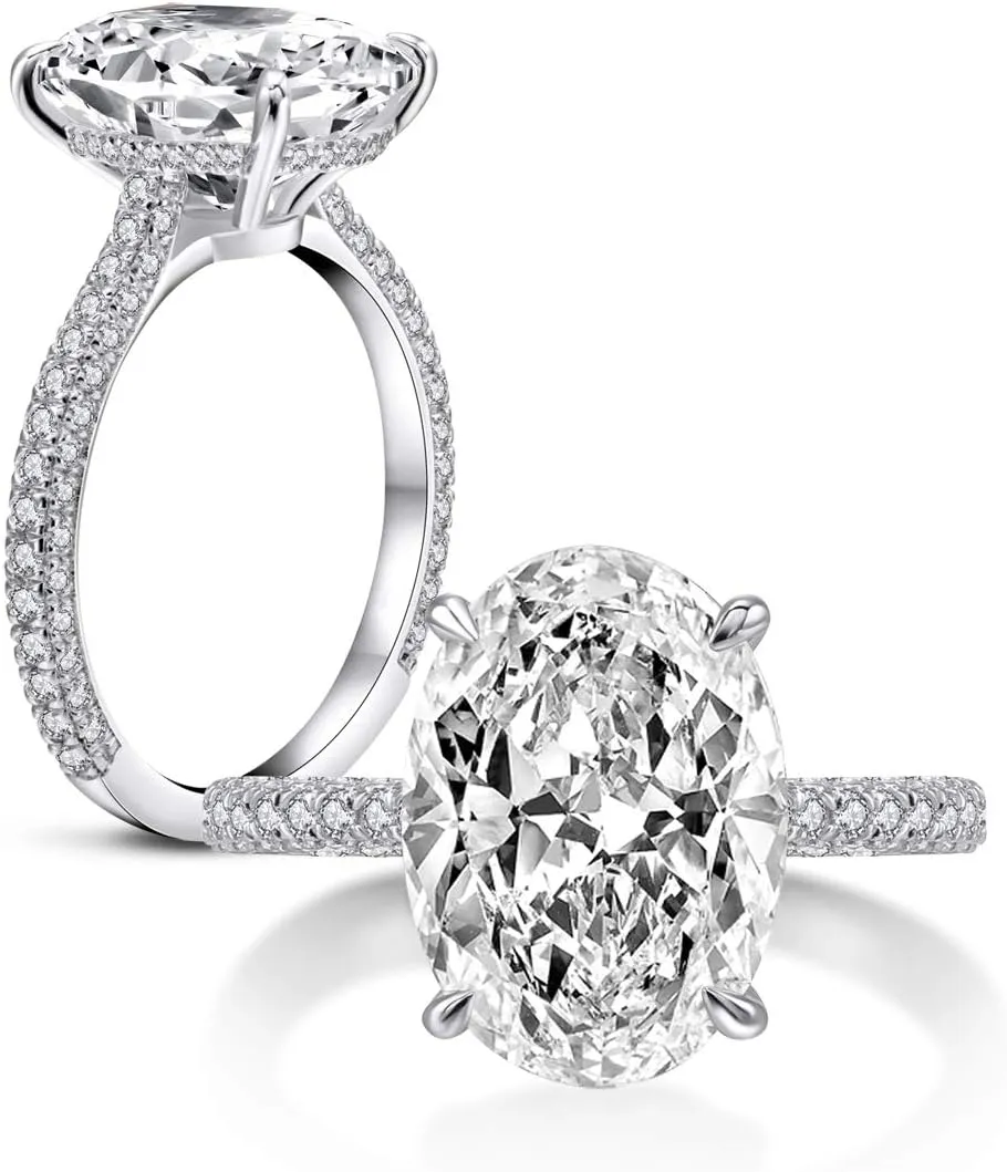 AINUOSHI 925 Sterling Silver Women Wedding Rings 5 Carat Oval Cut Cubic Zirconia Engagement Ring