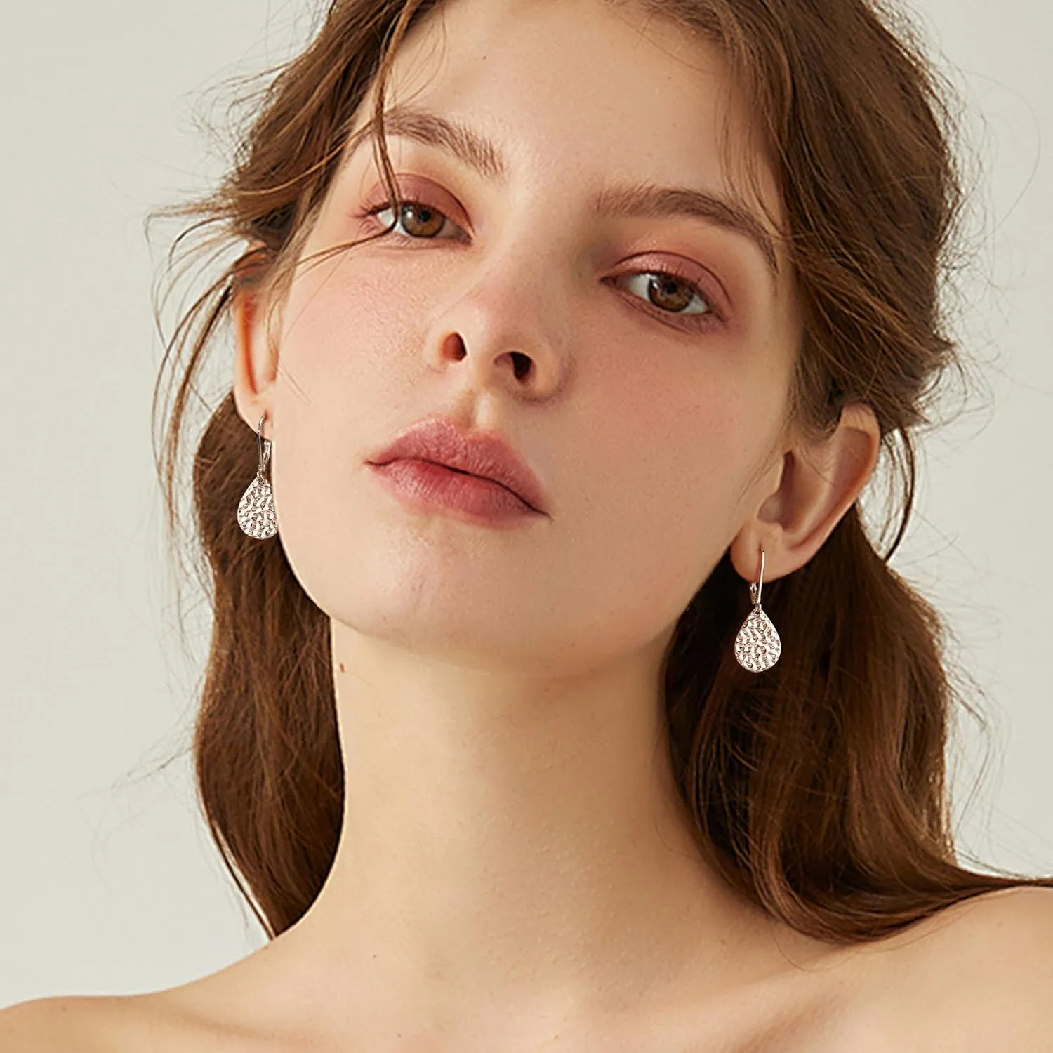 ALEXCRAFT 925 Sterling Silver Teardrop Dangle Hammered Earrings for Women Leverback Drop Earrings Jewelry for Women