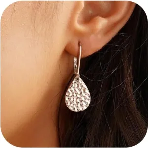 ALEXCRAFT 925 Sterling Silver Teardrop Dangle Hammered Earrings for Women Leverback Drop Earrings Jewelry for Women