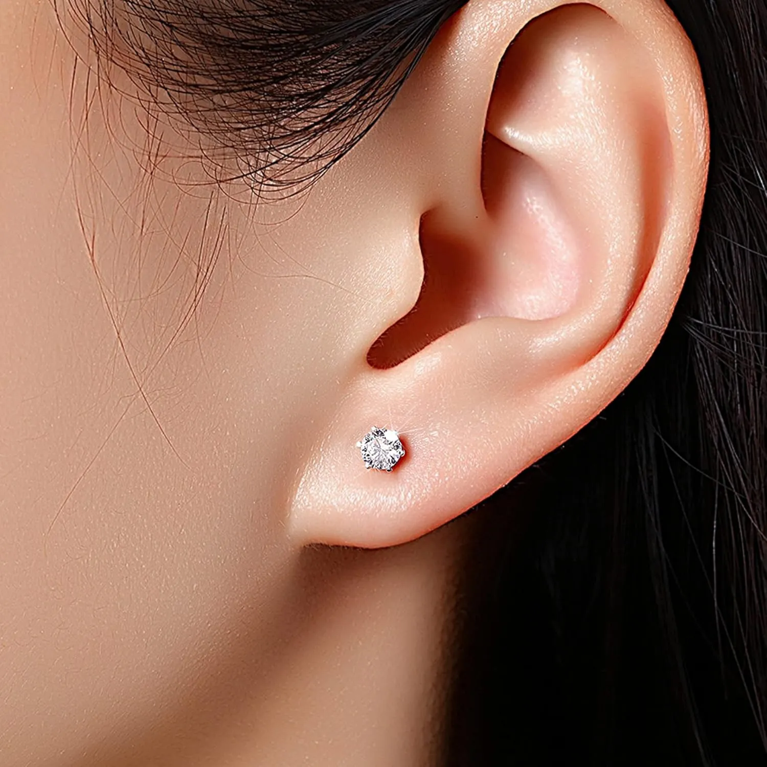 ALEXCRAFT Sterling Silver Stud Earrings for Women Girls Cubic Zirconia Halo Round Heart Square Diamond Large Silver Stud Set