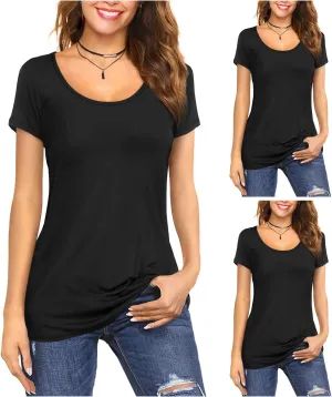 Amoretu Women's Scoop Neck Short Sleeve Tees Cotton T Shirts Blouses Tops