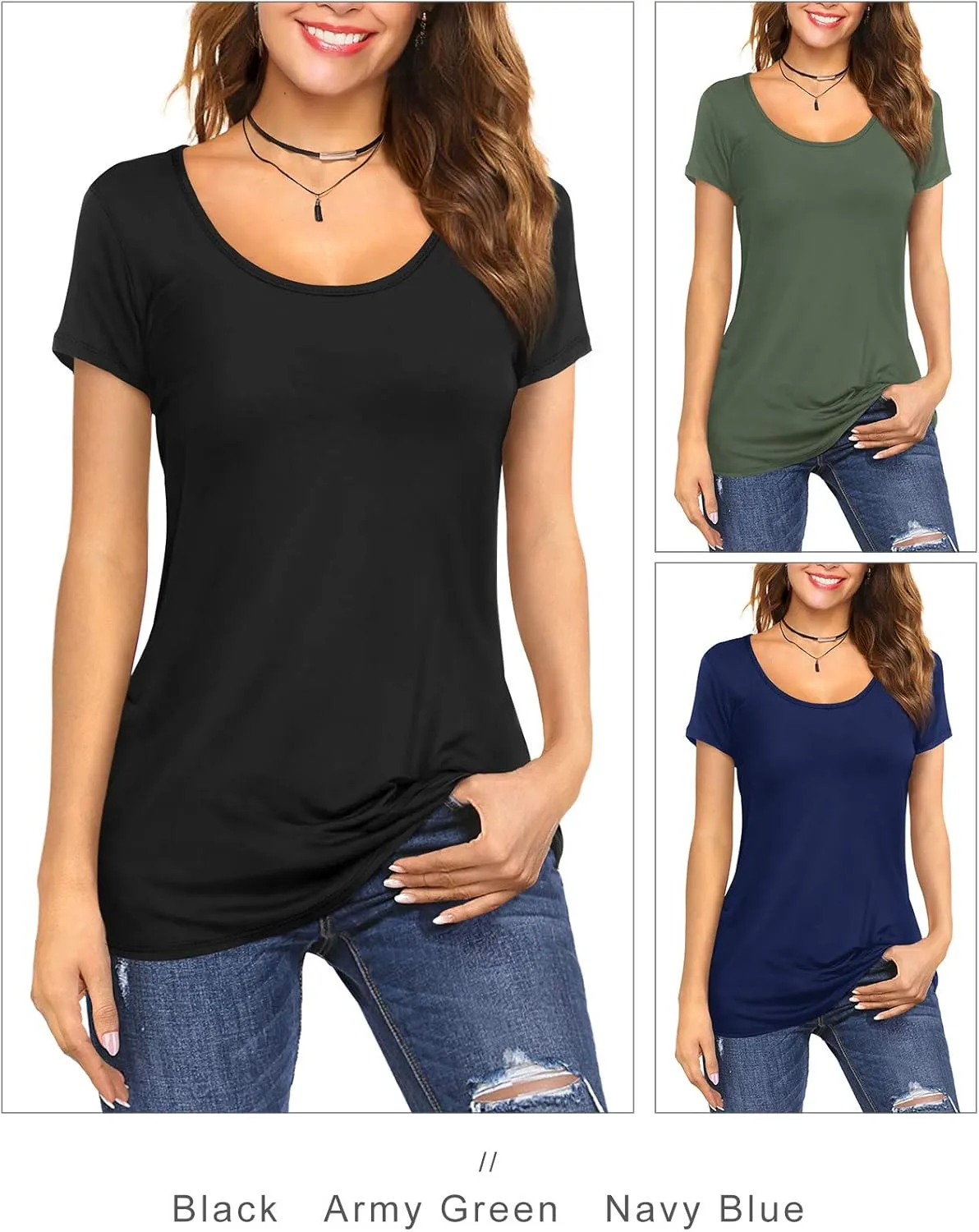 Amoretu Women's Scoop Neck Short Sleeve Tees Cotton T Shirts Blouses Tops