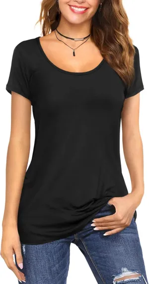 Amoretu Women's Scoop Neck Short Sleeve Tees Cotton T Shirts Blouses Tops