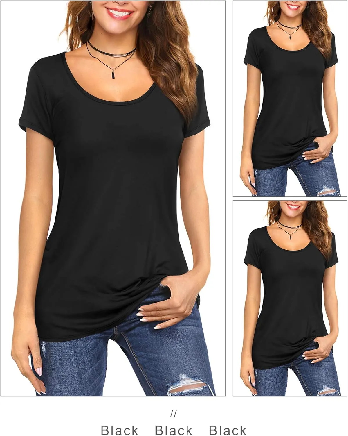Amoretu Women's Scoop Neck Short Sleeve Tees Cotton T Shirts Blouses Tops