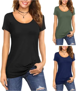 Amoretu Women's Scoop Neck Short Sleeve Tees Cotton T Shirts Blouses Tops