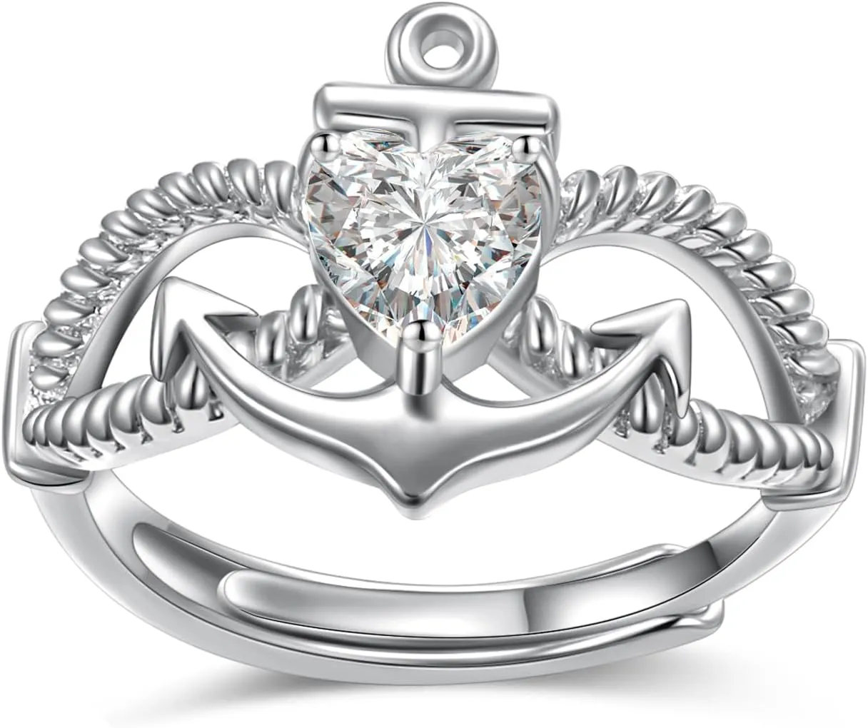 Anchor Rings April Birthstone CZ for Women Sterling Silver Faith Hope Ship Anchor Rings Religious Jewelry Mother's Day Anniversary Birthday Gifts for Women Wife