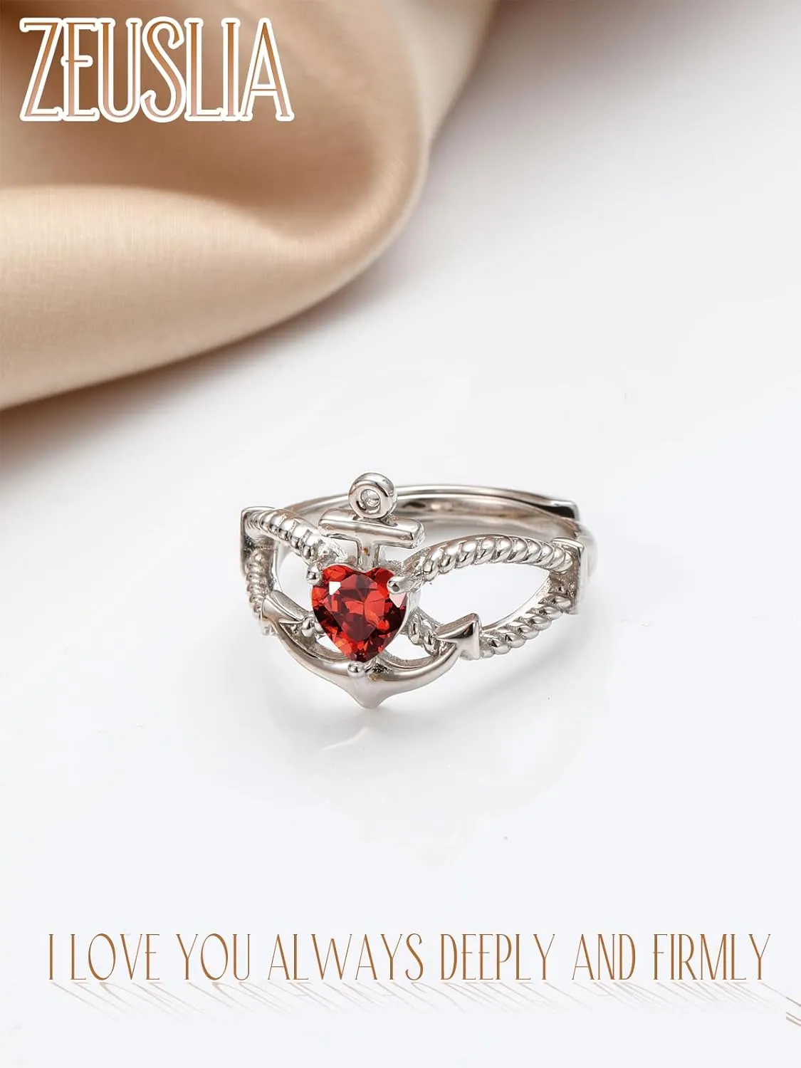 Anchor Rings for Women 925 Sterling Silver Faith Hope Ship Anchor Rings for Women Birthstone Religious Jewelry Anniversary Wedding Birthday Gift for Women