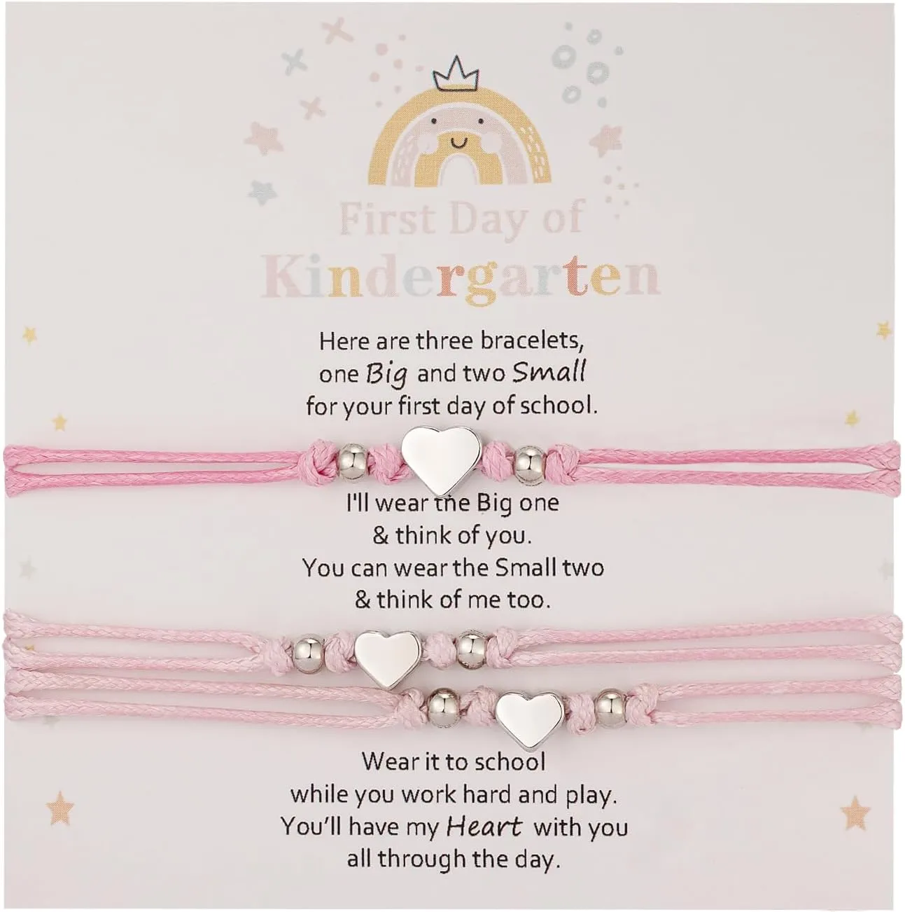 AnotherKiss Back to School Gifts Mommy and Me Matching Bracelets for Mom Daughter, First Day of School Gifts for Girls, Mother Daughter Bracelet Set 3pcs (1 Deep Pink & 2 Pink)