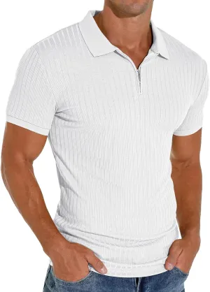 Askdeer Men's Polo Shirts Slim Fit Short/Long Sleeve Zipper Polo T Shirt Casual Golf Shirt Classic Tee