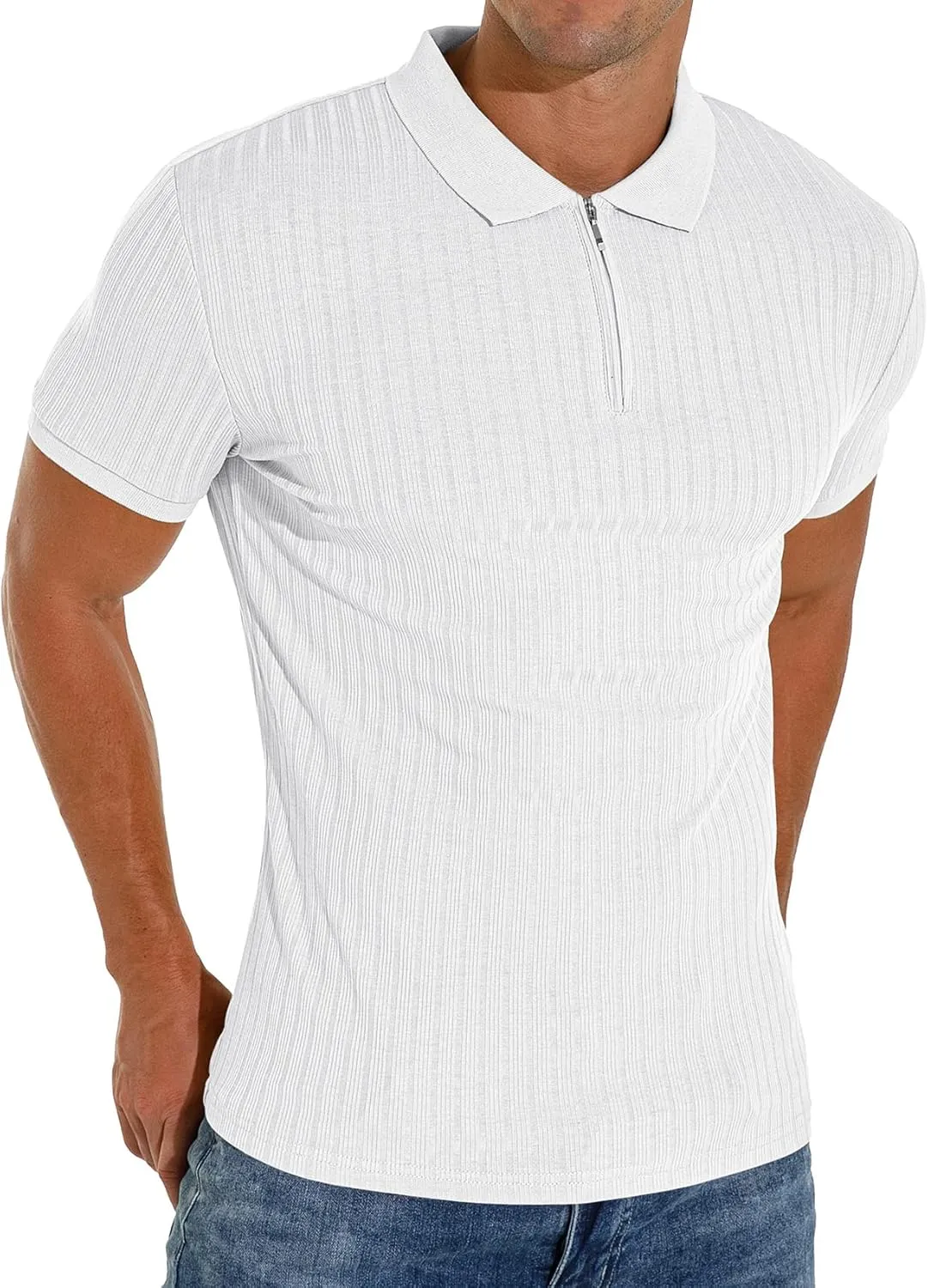 Askdeer Men's Polo Shirts Slim Fit Short/Long Sleeve Zipper Polo T Shirt Casual Golf Shirt Classic Tee