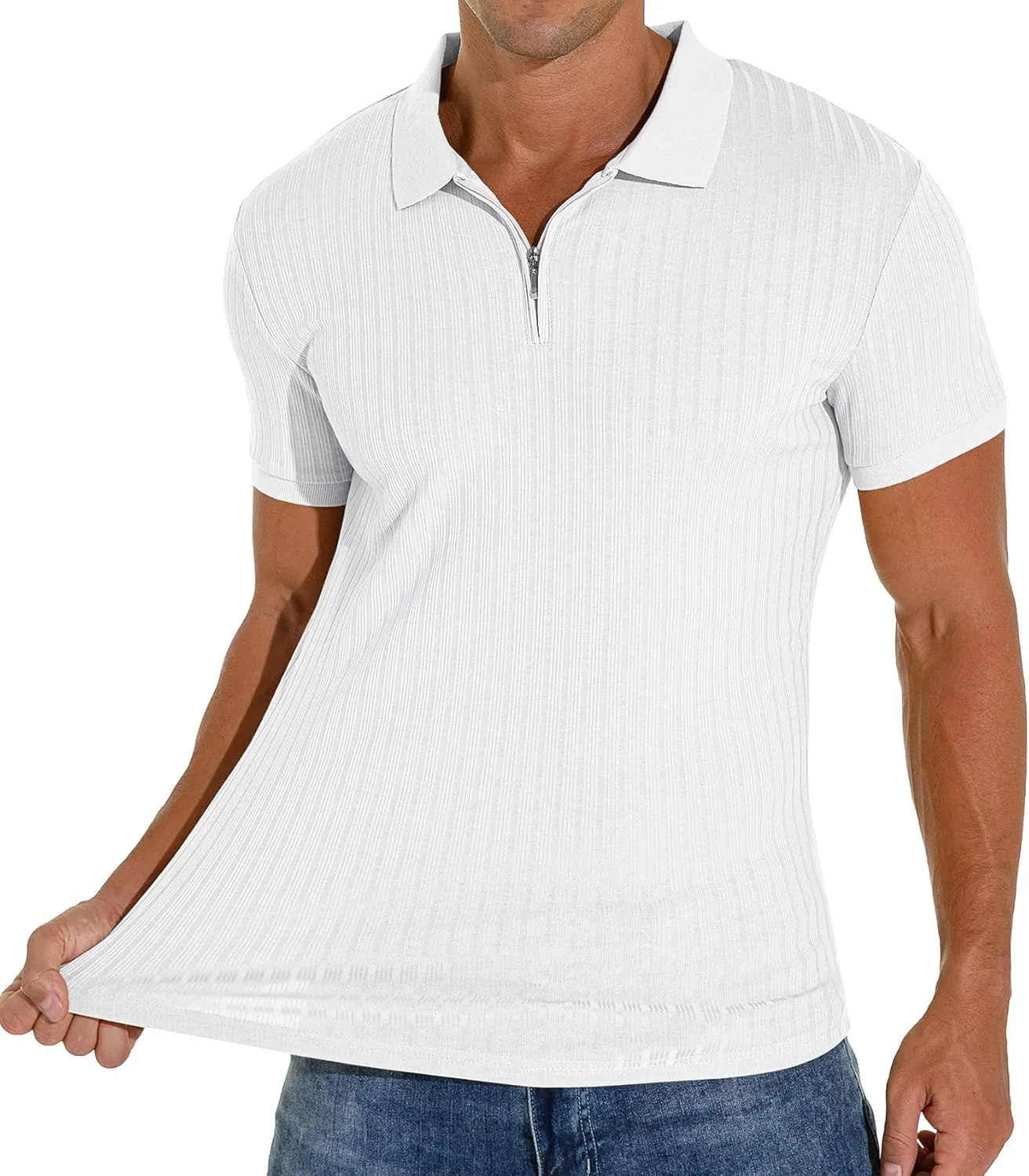 Askdeer Men's Polo Shirts Slim Fit Short/Long Sleeve Zipper Polo T Shirt Casual Golf Shirt Classic Tee