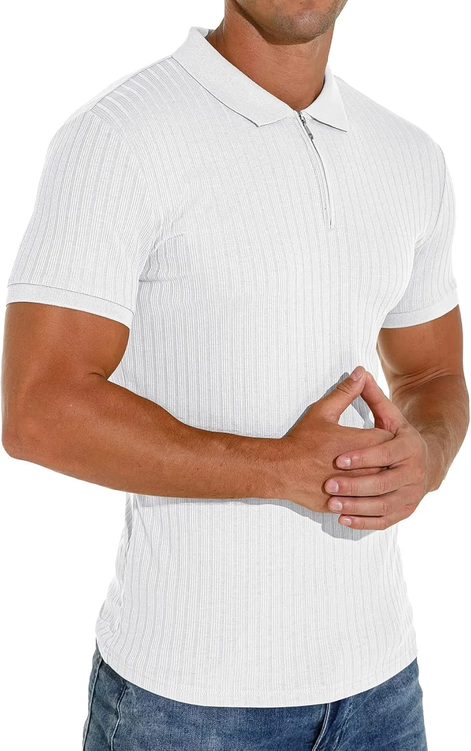 Askdeer Men's Polo Shirts Slim Fit Short/Long Sleeve Zipper Polo T Shirt Casual Golf Shirt Classic Tee