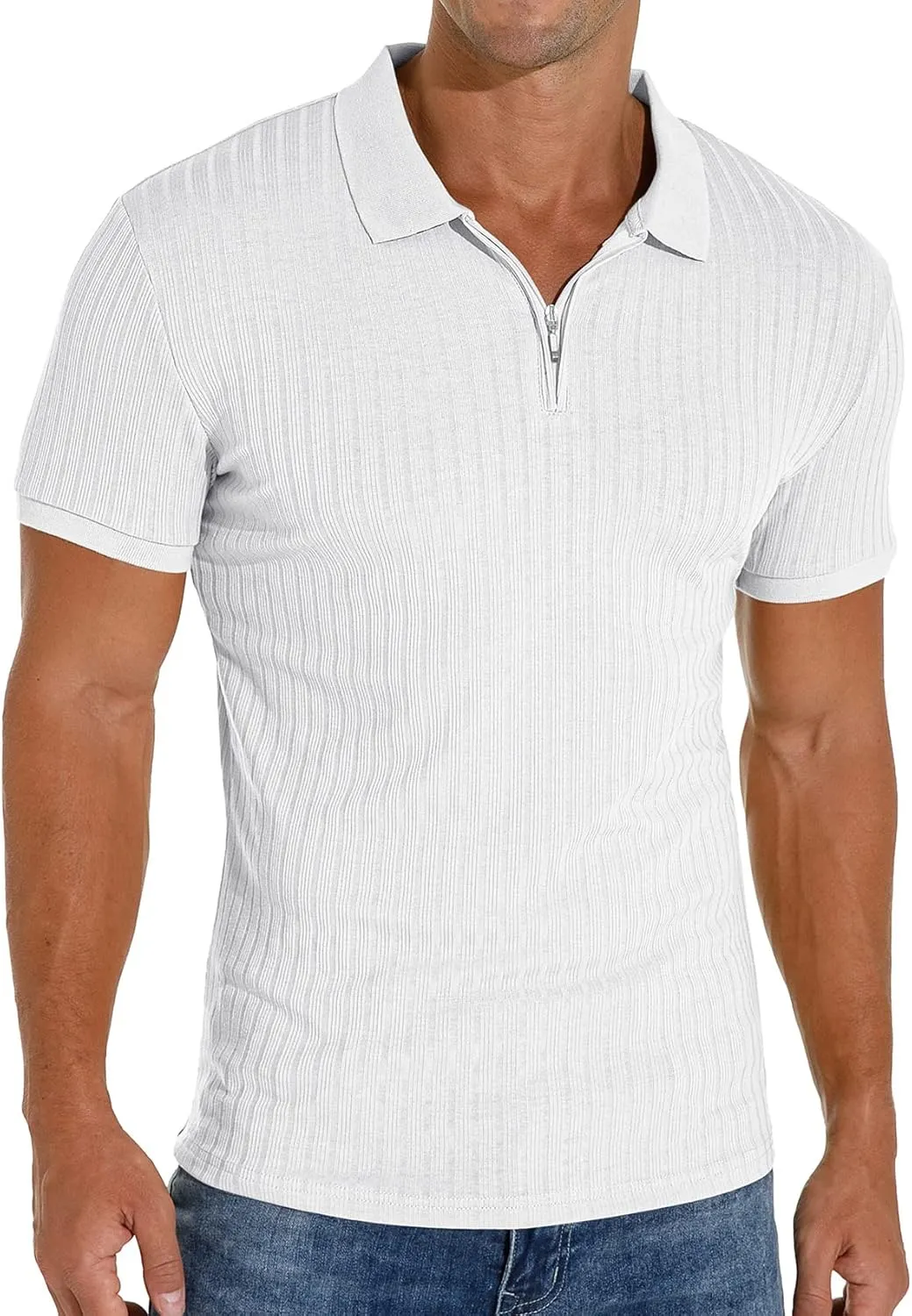 Askdeer Men's Polo Shirts Slim Fit Short/Long Sleeve Zipper Polo T Shirt Casual Golf Shirt Classic Tee