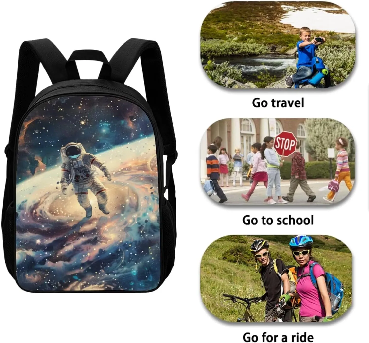Astronaut School Bag and Lunch Bag Set for Toddler Boys Kids Backpack Elementary School Lightweight Backpacks with Water Bottle Pocket School Supplies for Teen Girls