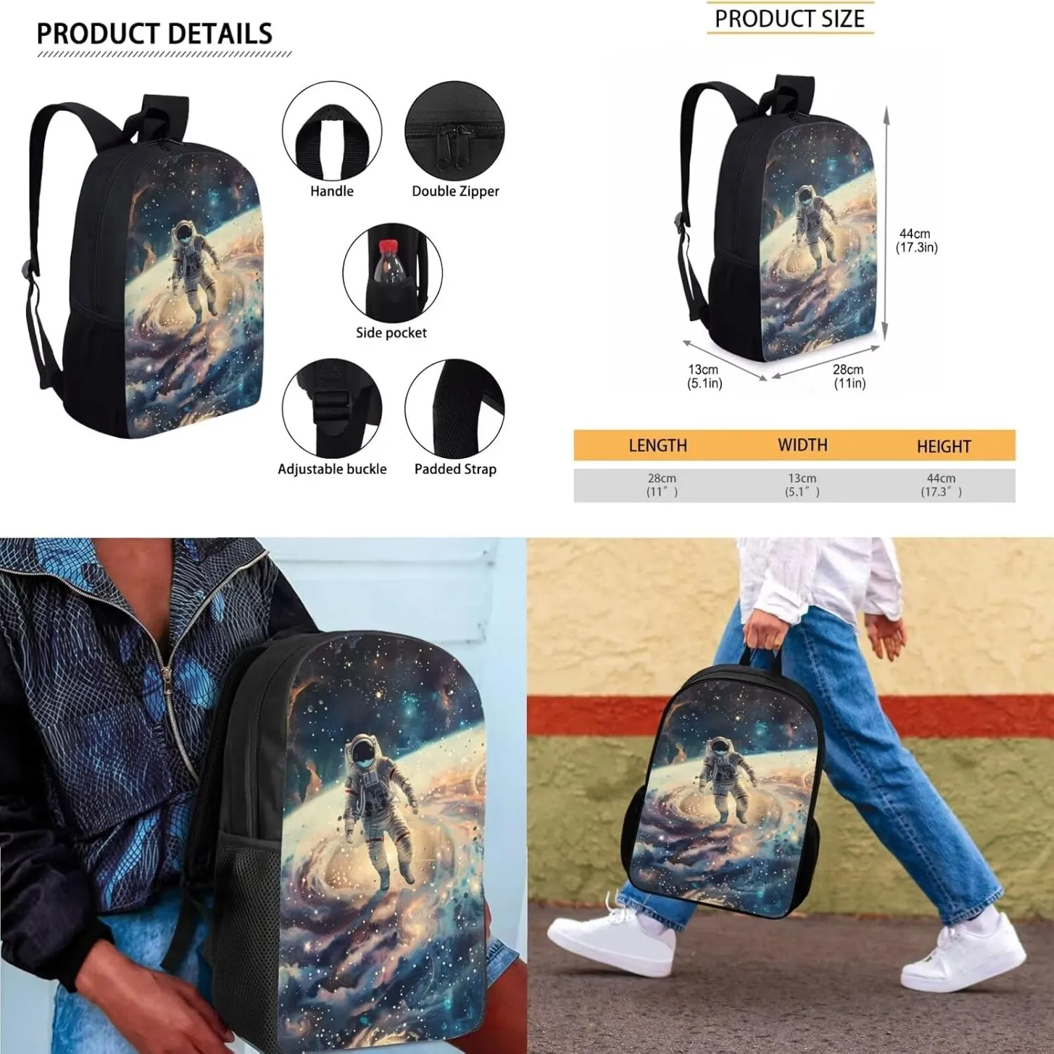 Astronaut School Bag and Lunch Bag Set for Toddler Boys Kids Backpack Elementary School Lightweight Backpacks with Water Bottle Pocket School Supplies for Teen Girls