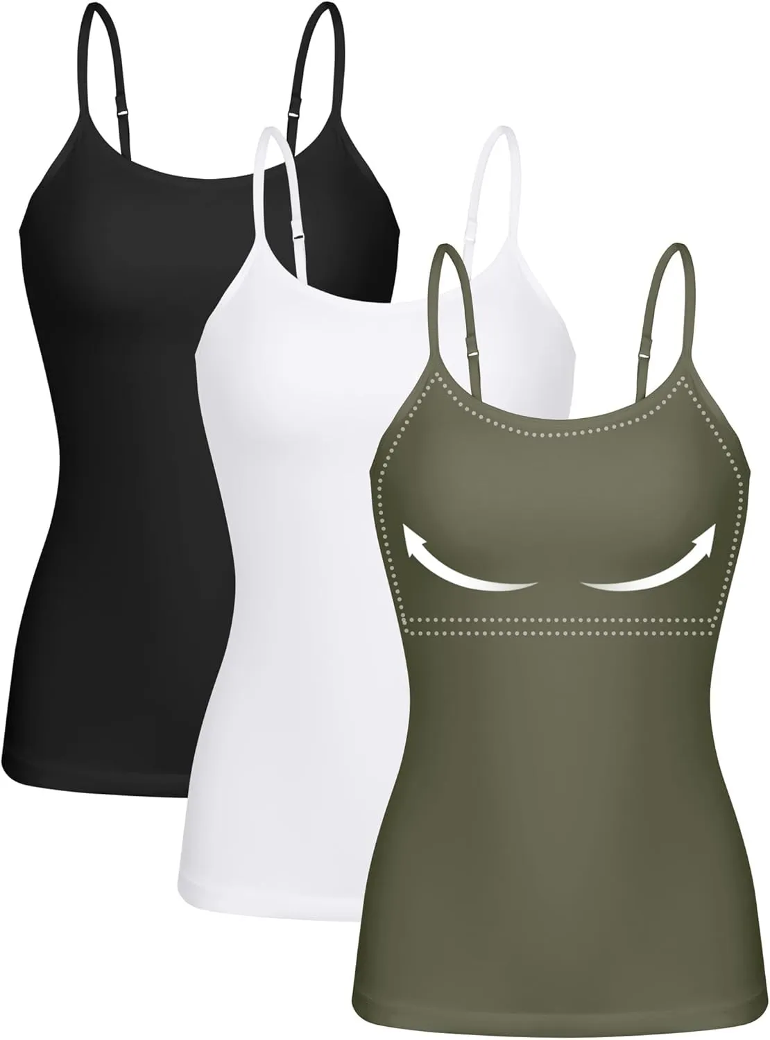 ATTRACO Women 3 Pack Cotton Camisoles wtih Shelf Bra Adjustable Spaghetti Strap Tank Tops