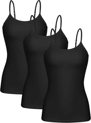 ATTRACO Women 3 Pack Cotton Camisoles wtih Shelf Bra Adjustable Spaghetti Strap Tank Tops