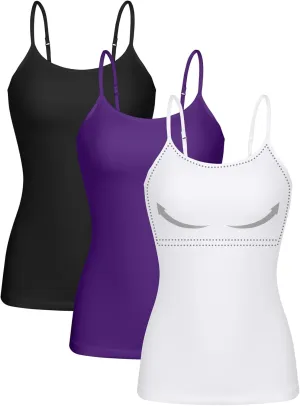 ATTRACO Women 3 Pack Cotton Camisoles wtih Shelf Bra Adjustable Spaghetti Strap Tank Tops