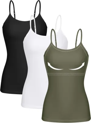 ATTRACO Women 3 Pack Cotton Camisoles wtih Shelf Bra Adjustable Spaghetti Strap Tank Tops