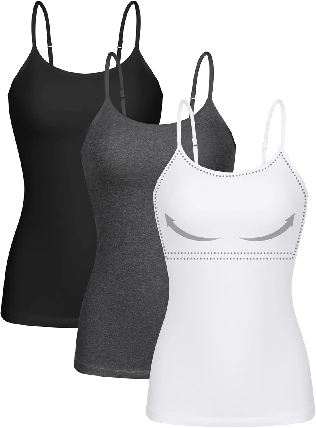 ATTRACO Women 3 Pack Cotton Camisoles wtih Shelf Bra Adjustable Spaghetti Strap Tank Tops