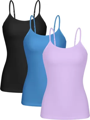 ATTRACO Women 3 Pack Cotton Camisoles wtih Shelf Bra Adjustable Spaghetti Strap Tank Tops
