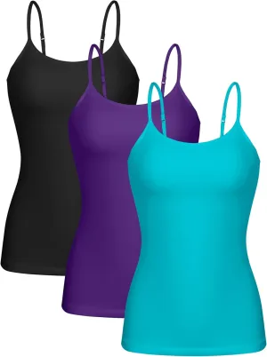 ATTRACO Women 3 Pack Cotton Camisoles wtih Shelf Bra Adjustable Spaghetti Strap Tank Tops