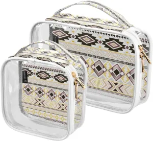 Aztec-american-indian-pattern 2 Pieces Clear Makeup Cosmetic Bags for Traveling Vacation Organizing, Toiletry Bags for Women Men, PVC Waterproof Travel Organizer