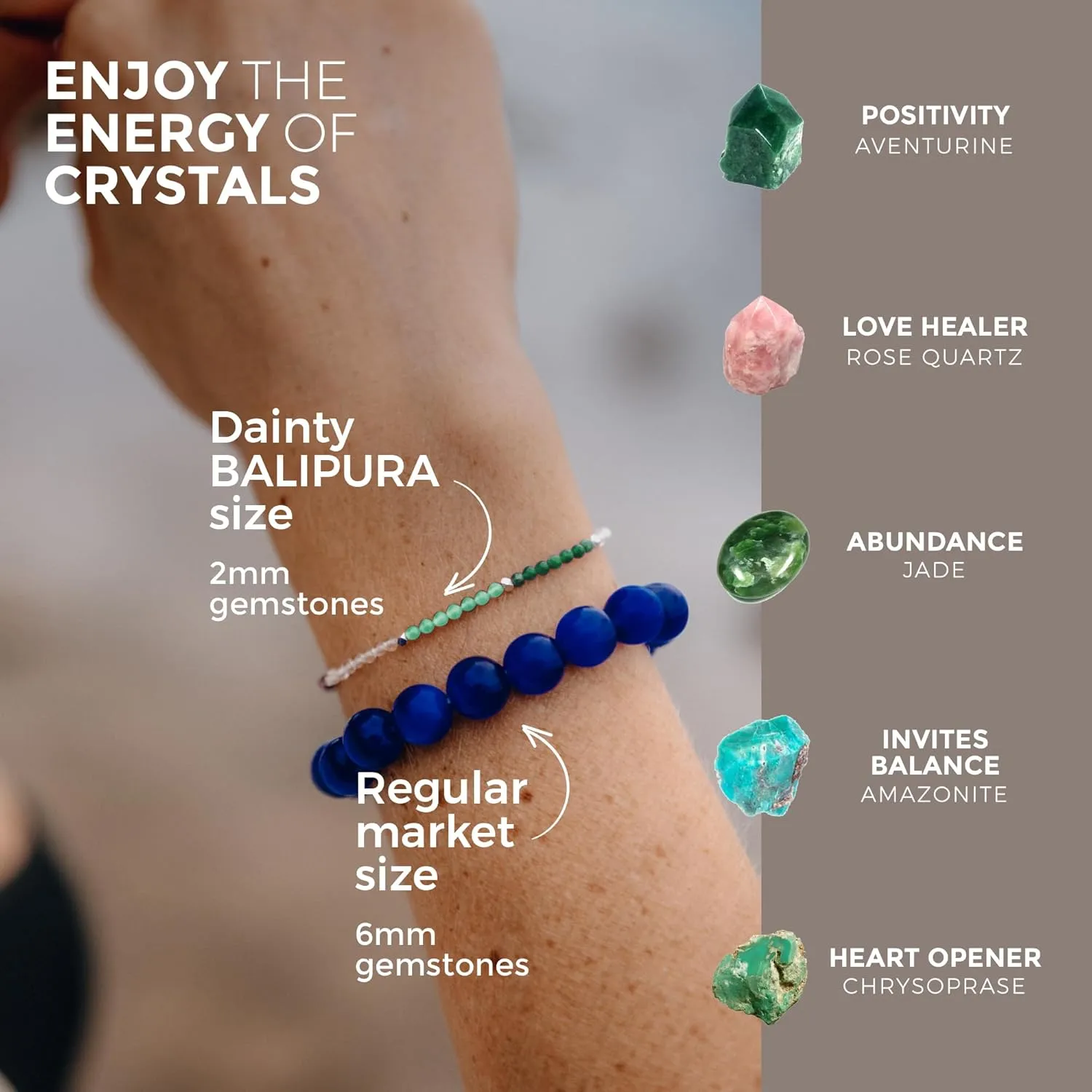 BALIPURA Aura Bracelet Collection for Women - 2mm SMALL (TINY) BEADS, Healing Crystals, Gemstones, and 925 Solid Silver Beads - Essential Women's Real Stone Bracelets
