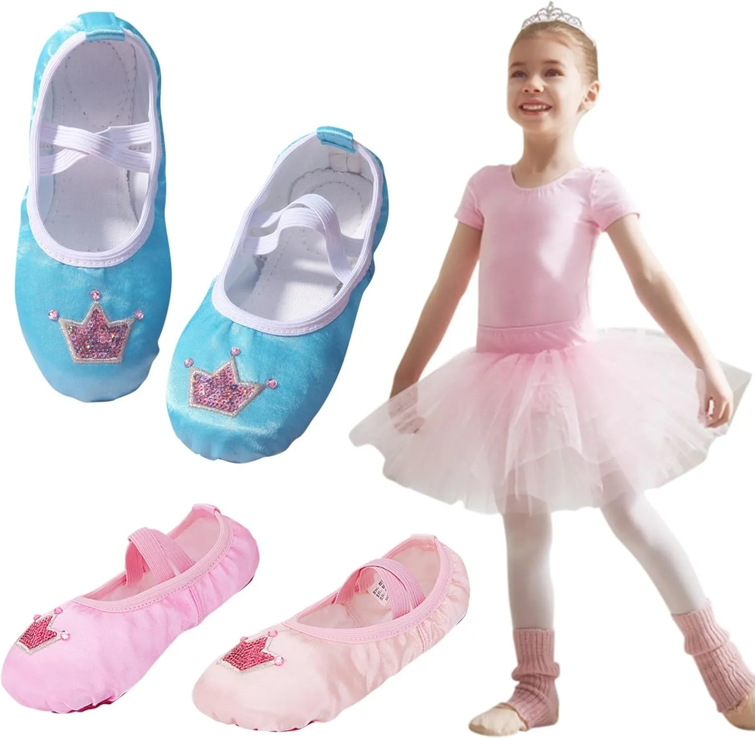 Ballet Slippers for Girls Ballet Shoes Soft Leather Cute Dance Practice Shoes for Toddler Kids No-Tie Dance Shoes