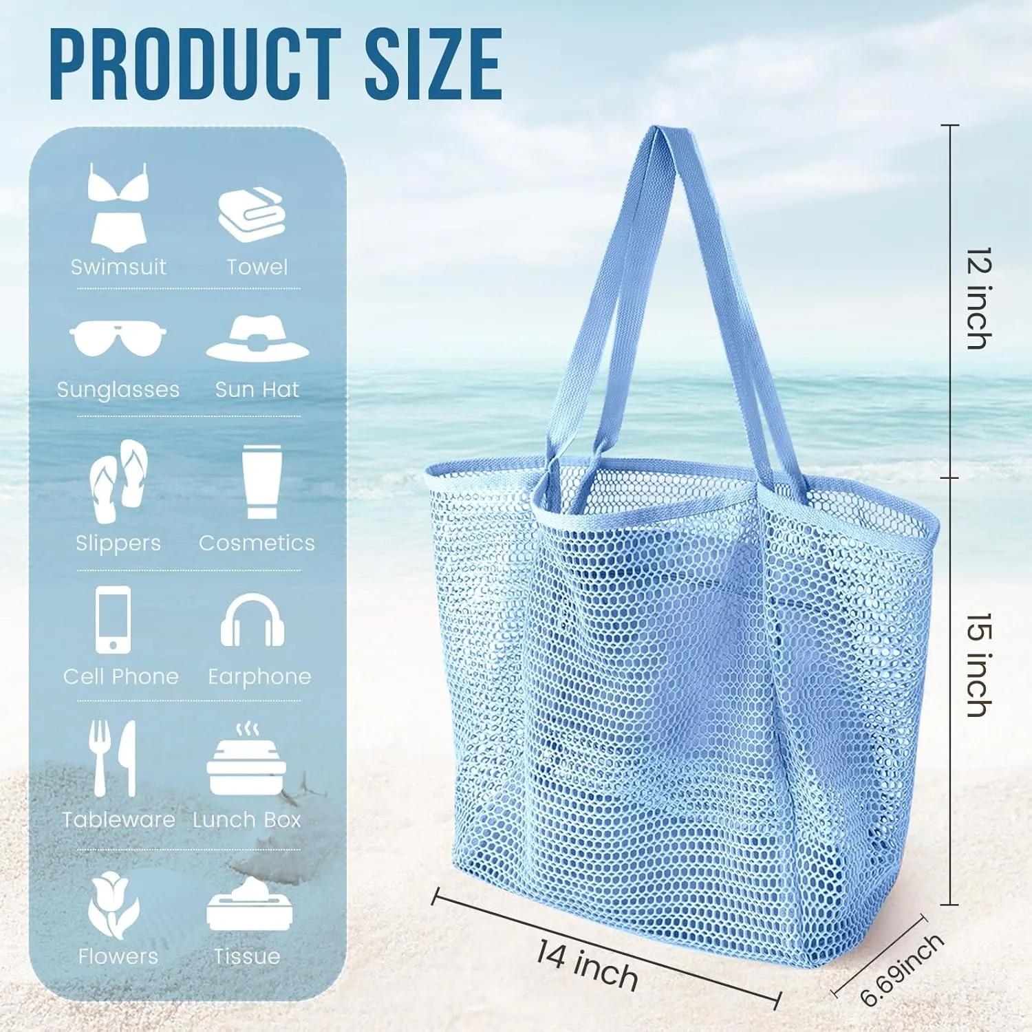 Beach Bags for Women, Foldable Mesh Tote Bag with Mini Pocke, Womens Shoulder bag for Travel Beach Essentials Swimming Pool