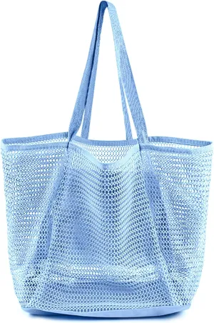 Beach Bags for Women, Foldable Mesh Tote Bag with Mini Pocke, Womens Shoulder bag for Travel Beach Essentials Swimming Pool